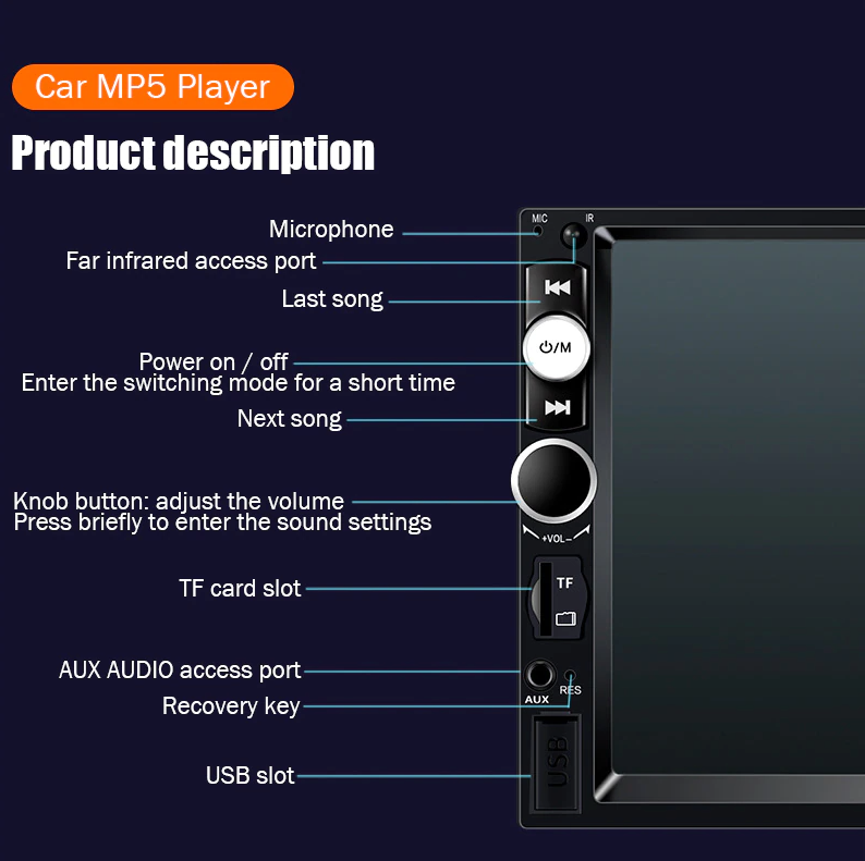 7" Double 2 DIN Car MP5 Player Bluetooth Touch Screen Stereo Radio With Camera